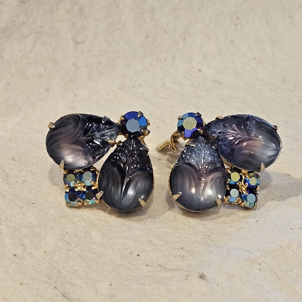 Vintage Clip Earrings Purple Blue